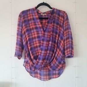 Babaton 100% silk purple / orange blouse - size XS